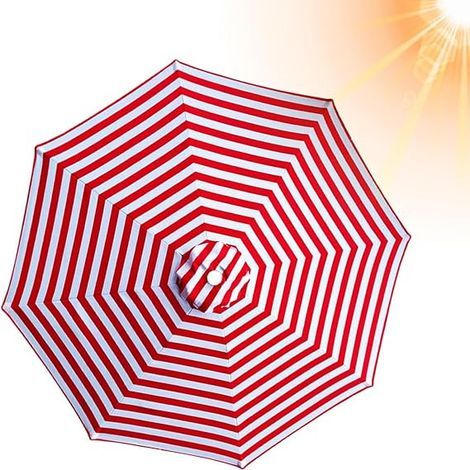 Parasol de terrasse de remplacement, résistant aux UV, au vent et à la pluie, adapté au jardin et à la plage, rouge 350 cm, 8 baleines (1/5)