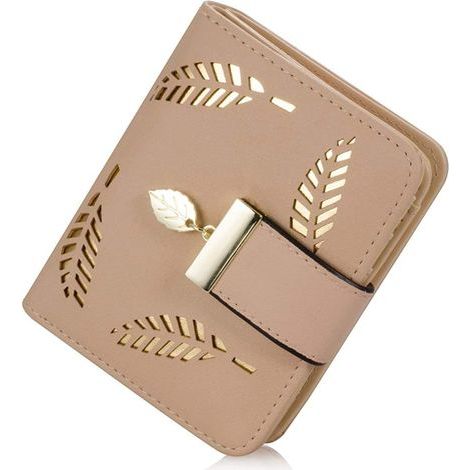 Damengeldbörse, kleine zweifach faltbare Ledergeldbörse, Handtasche mit Münzfach/Ausweis-/Kreditkartenfächern (Beige) (1/5)