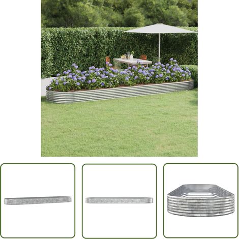 The Living Store Lit surélevé de jardin Acier enduit de poudre Argenté - Jardinière Surélevée - Bac À Fleurs - Pot De Fleurs Extérieur - Décoration Jardin - Balcon (1/5)