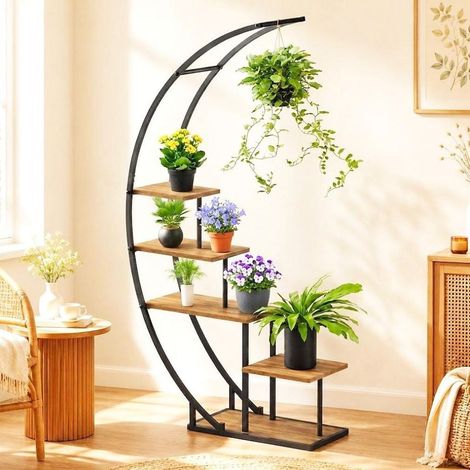 DanDiBo Pflanzenregal Indoor Blumenregal 170 cm Hoch Metall Schwarz Halbrund 96699 Blumentreppe Groß Rund Pflanzenständer plant stand (1/5)
