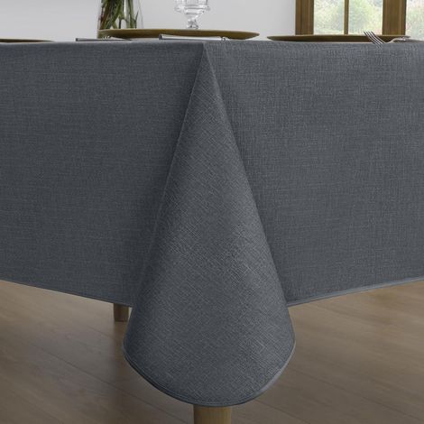 Wachstuchtischdecke 320x140 cm Anthrazit, wetterfest, Leinenoptik, rechteckig