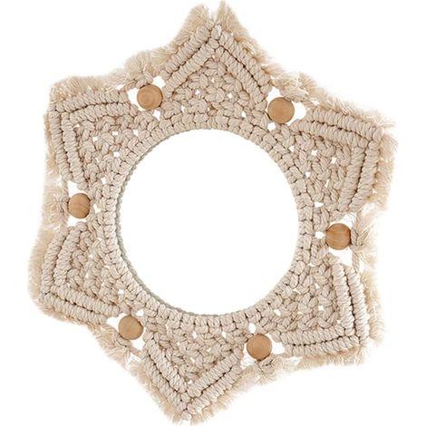 Miroir Mural Rond en Coton Franges Beige, Décoration Murale Rustique Bohème, Effet Décoratif et Reflet Réaliste pour Chambre ou Bureau (1/5)