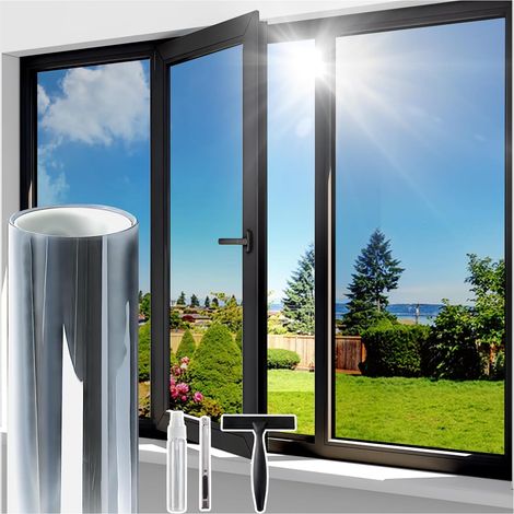 Film de fenêtre unidirectionnel intimité : miroir réfléchissant la chaleur anti éblouissement diurne 90 200 cm Argent Transparent (1/4)