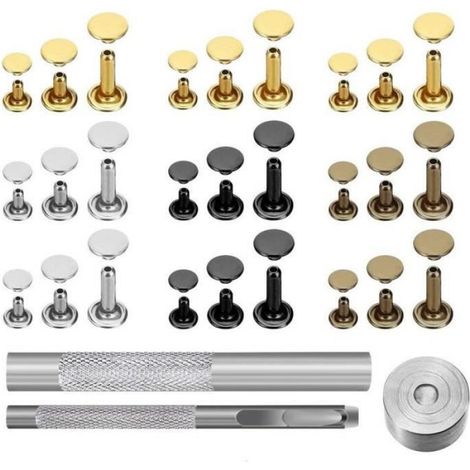 Rivet À Double Capuchon - 840 Pièces 6x6mm 8x8mm 8x12mm - Outils De Bricolage Pour Cuir Et Textile - Kit Complet Avec 3 Outils Et Boîte De Rangement (1/3)