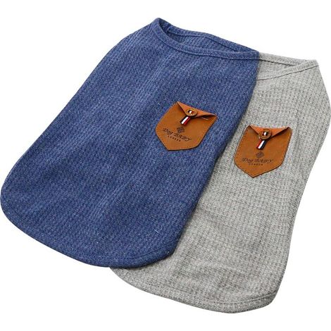 Minimalist T-shirt for dogs, cat clothing, blue and grey, cotton for mini dogs, small dogs and cats (2-pack (M - for teddy bear and dwarf rabbit teacup, grey and blue) (1/5)