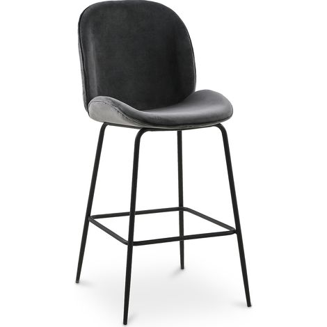 Backrest Stool - Velvet Upholstered - Retro Design - Elias Dark grey