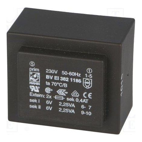 Transformateur encapsulé 6v+6v 4ème entrée 230v Tez4/d/6-6v Bvei3821186