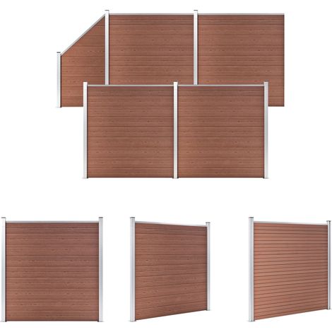 Holz-Kunststoff-Zaun - vidaXL WPC Zaun-Set 4 Quadrate + 1 Schräge 792x186 cm Braun - Aluminium-Zaun (1/5)