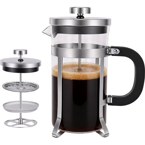Cafetière à Piston, 600ML French Press, Cafetière à Presse Française, Verre Borosilicaté Résistant à la Chaleur et Acier Inoxydable, Pièces Amovibles Compatibles Lave-Vaisselle (1/5)