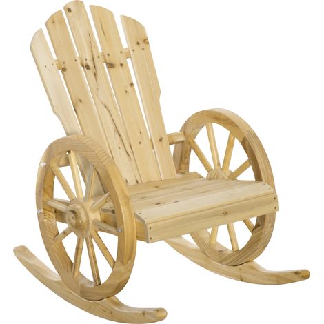 Fauteuil à bascule roue de chariot bois de sapin résistant intempéries 68 x 88 x 92 cm