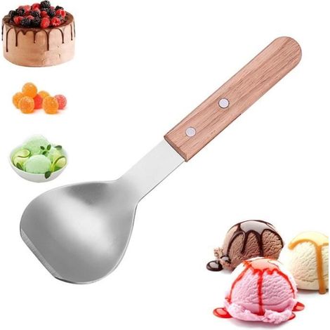 Cuillère à Glace - Non spécifié - 23.2x2.5cm - Acier inoxydable et Bois - 140g - Non compatible lave-vaisselle (1/4)