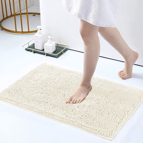 Tappeto Da Bagno Microfibra Super Soffice Lavabile In Lavatrice Antiscivolo Assorbente Lavaggio Rapido Super Morbido Bagno Doccia Camera Letto Crema - 50x80 cm