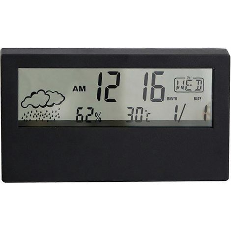 Ce réveil écologique est doté d'un affichage météo, d'un écran LCD et de la température et de l'humidité intérieures. Compact et en ABS, ce réveil de bureau est idéal pour la maison, le bureau et les  (1/5)