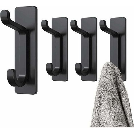 Adhesive Wall Hook, Bathroom Towel Holder, Kitchen Dishcloth Hook, Adhesive Coat Rack, No Drilling Required, Waterproof, Black (1/4)