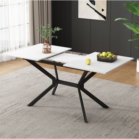 Mesa extensible de comedor 120/160 x 80 cm en MDF blanco y metal negro DESVIAE (1/5)