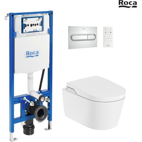 BASTIDOR ROCA DUPLO SMART PACK CISTERNA EMPOTRADA Y PULSADOR PL1 CROMO BR CON INODORO SUSPENDIDO RIMLESS IN-WASH INSPIRA ROUND (1/5)