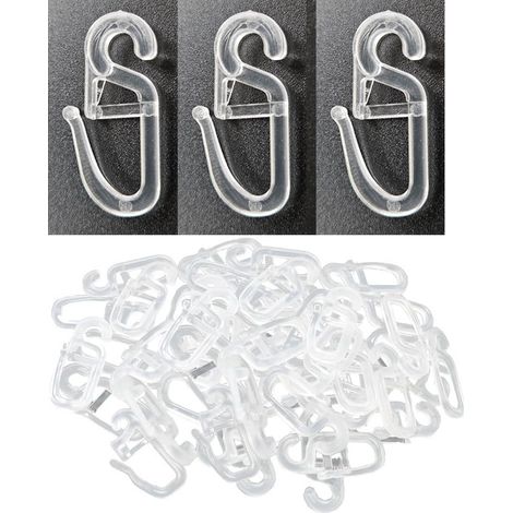 Packung mit 100 transparenten Gardinenhaken, Kunststoffhaken für 15-mm-Gardinenstangen. (1/5)