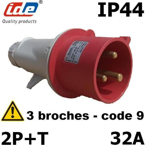 Prise mâle 2P+T 32A étanche IP44