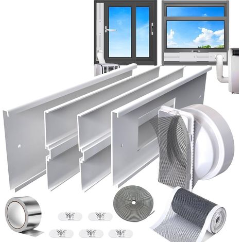 Dichtungsset für tragbare Klimaanlagen 160 cm – 4 verstellbare Paneele, universelle 13/15-cm-Halterung, Siebfilter, Wärme-/Schalldämmung, Wärmeabfuhr, abnehmbar, für Schiebetüren/Fenster