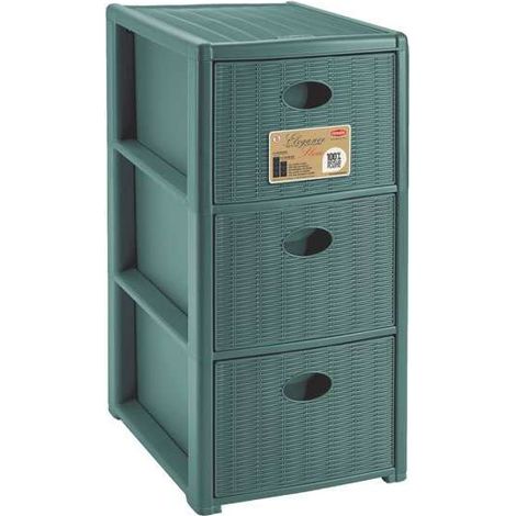 Stefanplast Cassettiera 3 posti Elegance Green 30x40 H 60 cm - Polipropilene riciclato - Super resistente - Fornita montata (1/2)