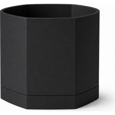 Vaso da fiori esagonale nero con sottovaso moderno in stile giapponese.