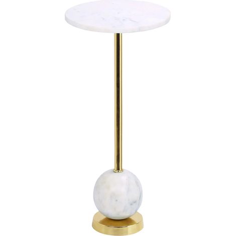 Ebuy24 – Table d'appoint ronde 25,5x54 cm – Plateau en marbre blanc – Piétement en métal doré – Design élégant pour salon (1/3)