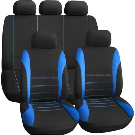 [JAMAIS UTILISÉ]Housses de siège Auto Universel Bleu + Le noir, Accessoires pour intérieur de Voiture, Coussin de siège Auto Style Sportif, Set Complet de 9 pièces (1/5)