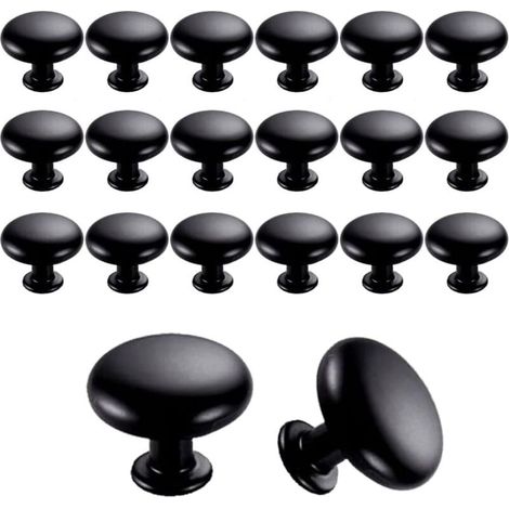 20 pezzi Pomelli per porte, cassetti, maniglie vintage da 28 mm, pomelli per mobili per mobili da cucina (nero) (1/4)