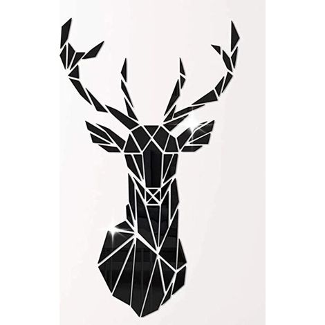 3D Art du Cerf Muraux Sticker Mural Murale Wall Stickers Autocollants Autocollant DIY Arts Decor Décoration Murale Mural Muraux Wall tête de Cerf Animaux Foret Acrylique Sticker GROOFOO(Noir,95 × 57 C (1/4)