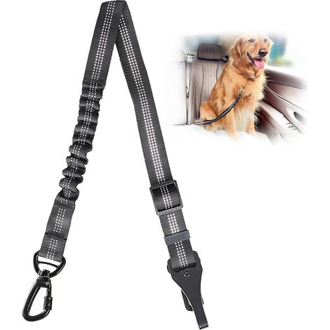 Ceinture Chien Voiture 3 en 1 Clip Laisse de Sécurité Élastique Anti Choc Attache Harnais Réglable pour Chien Petite Grande Taille Voyage Coffre 54-90cm Noir (1/5)