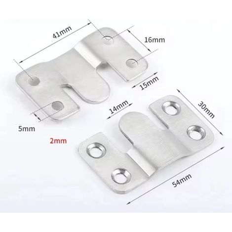 Connecteur pince meuble solide dimension 55 sur 30 millimetres système suspension armoire support emboitable crochet mural boucle acier inoxydable support fixation amovible couleur argent lot de dix p (1/5)