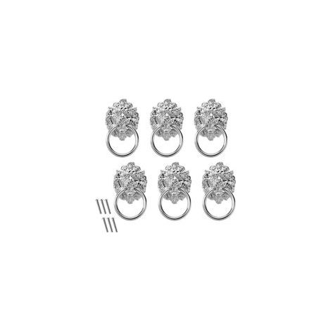 Poignée vintage en argent, 6 pièces, tête de lion, bouton en alliage de zinc avec vis, convient pour armoire, tiroir, coffre, boîte en bois (1/5)