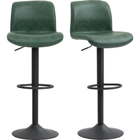 HOMCOM Barstools Set of 2, Dining Stools with Backrest and Footrest, Green