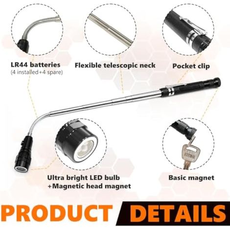 Outil de ramassage magnétique télescopique avec LED, cadeau original pour homme, à glisser dans une chaussettes de Noël (1/3)