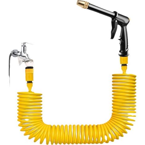 Pistolet de lavage haute pression avec tuyau d'arrosage à recul pour économiser de l'espace - Portable - Jet réglable - Pulvérisateur de lavage avec connecteur universel pour clôture de sol, terrasse, (1/5)