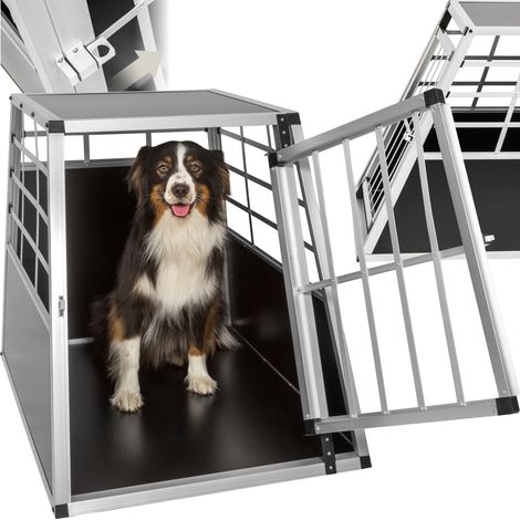 Cage de transport pour chiens sécurisée avec dos droit aluminium noir (1/9)