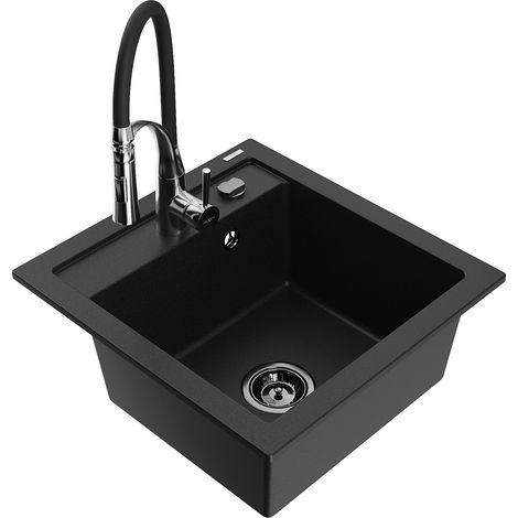 Mexen Vito lavello in granito a 1 vasca con miscelatore da cucina Aster, nero - 6503-77-73450-07-B (1/5)