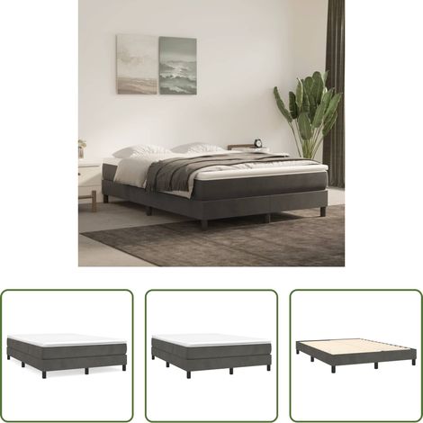 vidaXL Matelas - Cadre de lit à lattes gris foncé 140x200 cm velours (1/5)