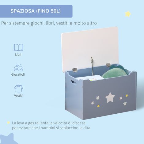 Cassapanca en bois bleu et blanc, banc coffre de rangement pour chambre d'enfant, 55x34x35.5 cm, porte-jouets avec couvercle (1/5)