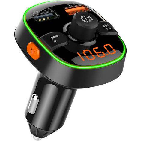 1 Émetteur FM Bluetooth, charge rapide QC3.0, rétroéclairage LED 7 couleurs, 2 ports USB, compatible cartes TF et clés USB, pour voiture (1/5)