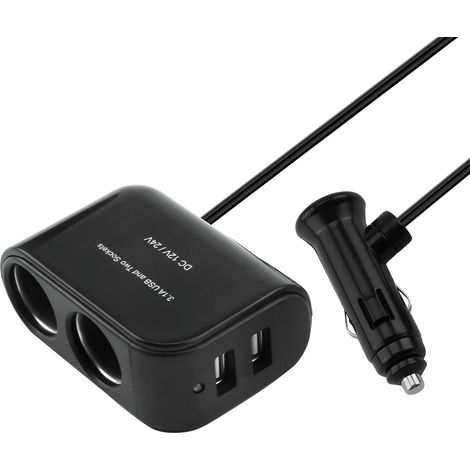 Cargador de coche USB dual de 12 V/24 V, adaptador de corriente de 2 enchufes, divisor de encendedor de cigarrillos con 2 puertos USB, carga rápida, múltiples enchufes. (1/5)