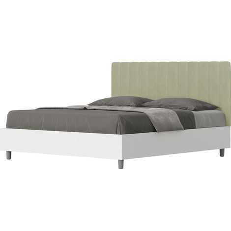 Letto matrimoniale e rete 160x200 in legno bianco e testata in microfibra te' verde Kaia (1/4)