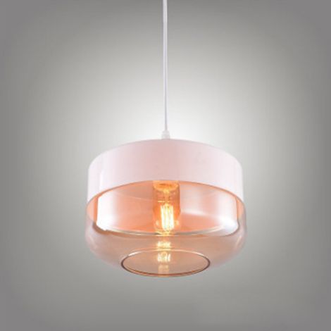 Lampada a Sospensione, Lampada da Soffitto in Vetro, Illuminazione con Paralume Marrone Trasparente per Soggiorno Sala da Pranzo Bianco - Ø25cm Cilindro Piatto (1/4)