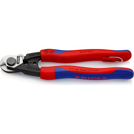 KNIPEX 95 62 190 T BK Cesoia per funi in acciaio forgiata rivestiti in materiale bicomponente, con anello di fissaggio incorporato per agganciare una protezione anticaduta 190 mm (1/5)