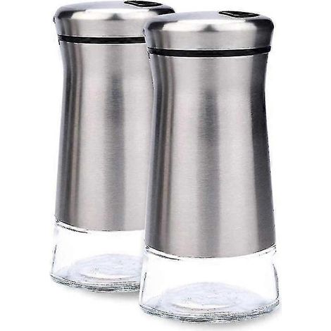 Ensemble de salière et poivrière en acier inoxydable avec base en verre, réglable (1/3)