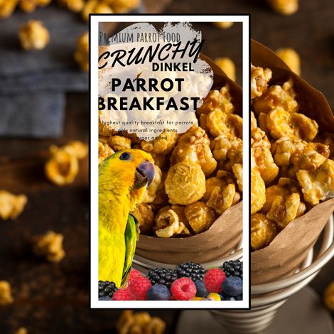 Crunchy Dinkel Parrot Breakfast - Piatto per la colazione o il pranzo dei pappagalli, caldo o freddo, per tutti i pappagalli, 100 g (1/5)