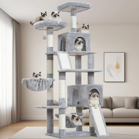 Arbre à chat multi-niveaux 180cm avec plateformes d'observation niches hamac et griffoirs pour chats (1/5)