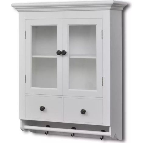 Etagère de cuisine murale 2 portes 2 tiroirs bois blanc Kapci (1/5)