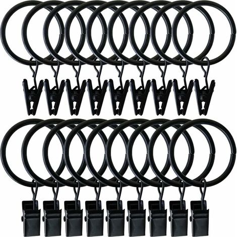 Anneaux de Rideaux, 20 Pièces Anneaux de Suspension de Draperie en Métal Noir avec Clips Crochets de Rideaux pour Fenêtre Chambre Salon Balcon Tringles à Rideaux (50 MM)-LIAIKI (1/5)