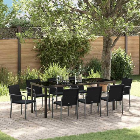 Garten Essgruppe 9 pcs Schwarz und Grau PE-Rattan (1/5)